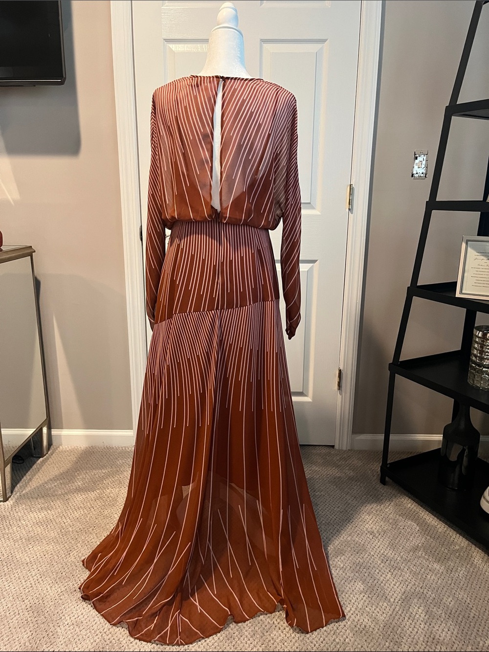 BCBGMaxAzria Rust Maxi Dress with Cream Pinstripe - Picture 2 of 4